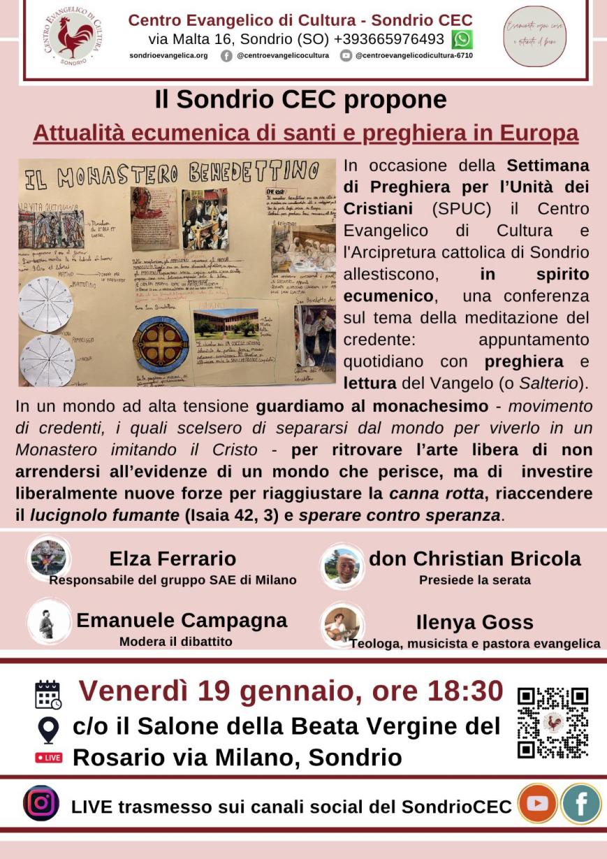 Incontro ecumenico a Sondrio: “Attualità ecumenica di santi in preghiera in Europa”