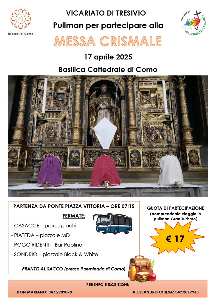 Pullman per partecipare alla Messa crismale 2025