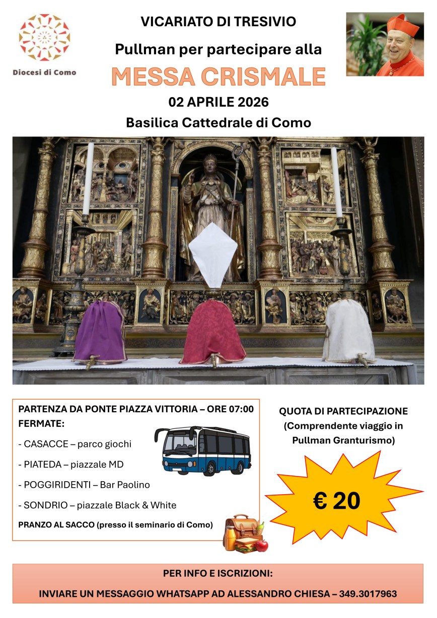 Pullman per partecipare alla Messa crismale 2026
