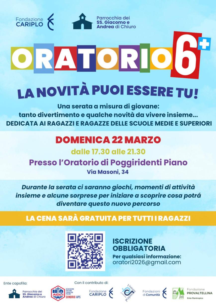 Parte il progetto ORATORIO 6+. La novità puoi essere tu!