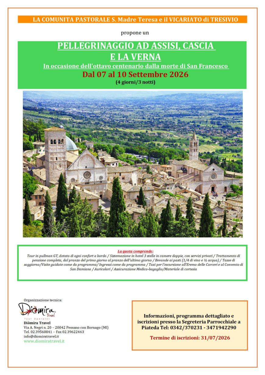 Pellegrinaggio ad Assisi, Cascia e La Verna